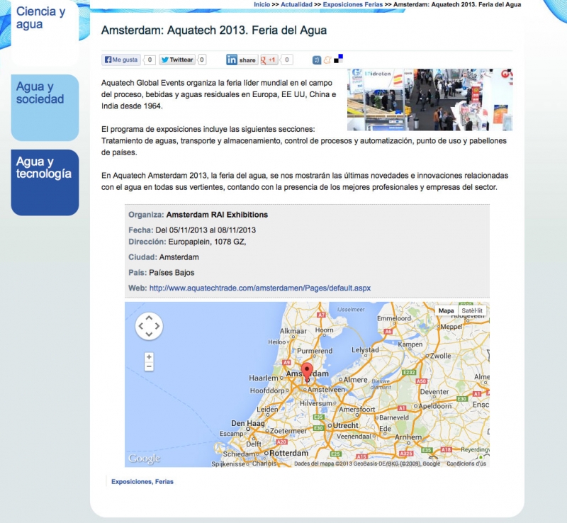 Detalle de la agenda en Agua 2013. Diseño Web Fabrikagrafika. Drupal