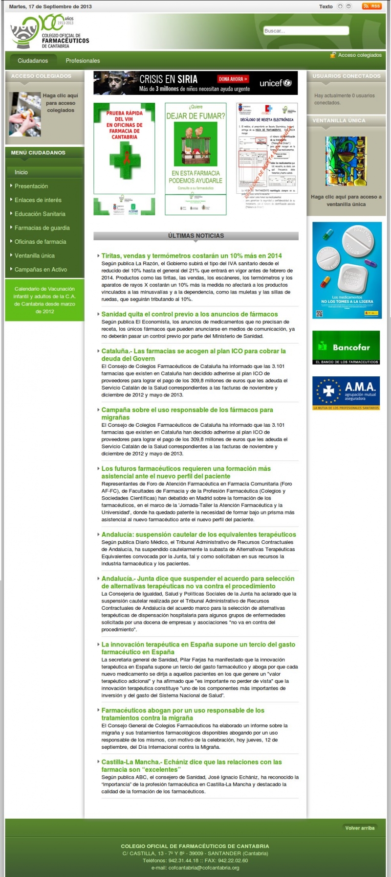 Homepage. Oficial Pharmacists School of Cantabria