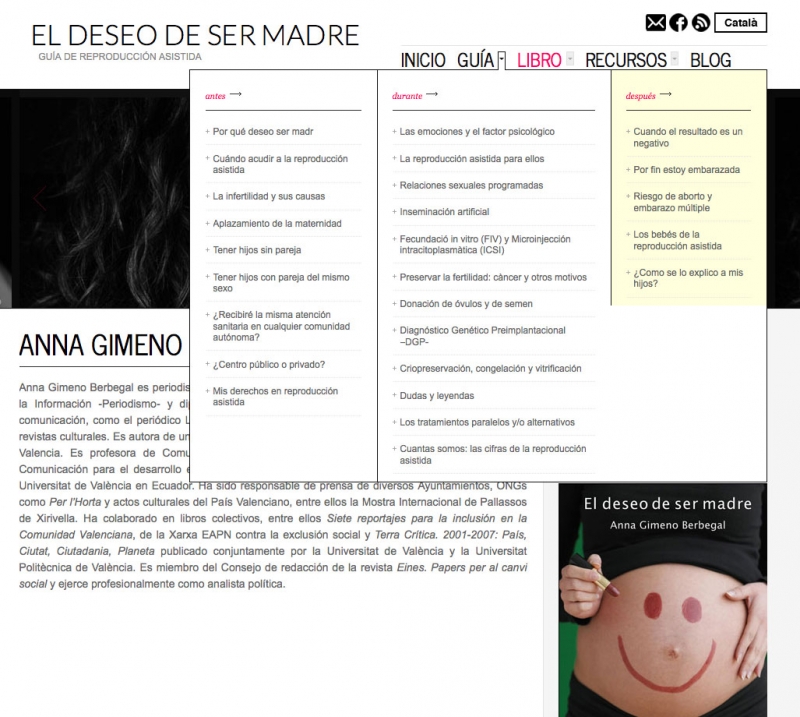 Detail in the menu of the website deseosermadre.com